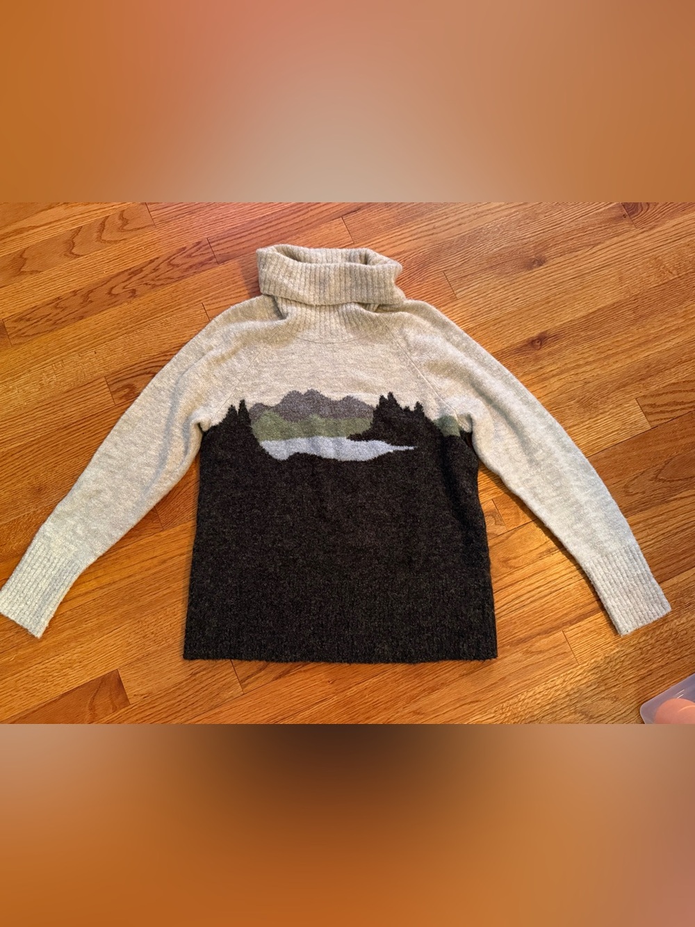 LL Bean Intarsia Soft Boucle Novelty Roll Neck Sweater Mountains Lake Medium - Picture 2 of 3